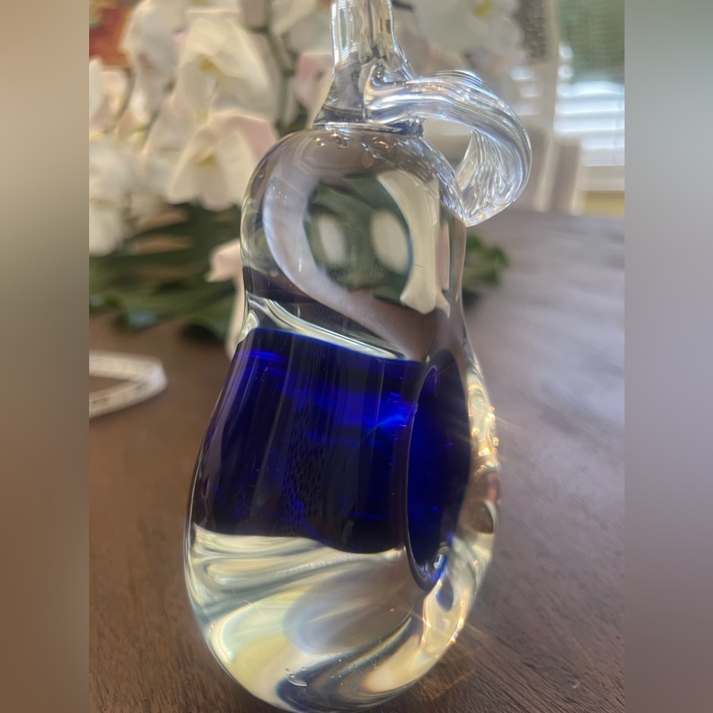 Art glass pair. Applied leaf  cobalt blue, polished base - Picture 3 of 10